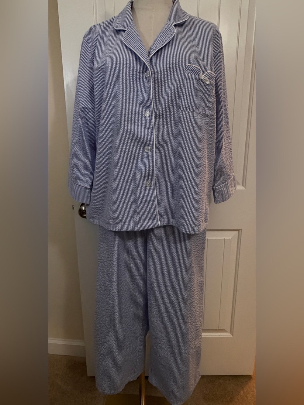Miss Elaine Light Blue Seersucker Kids Pajama Set